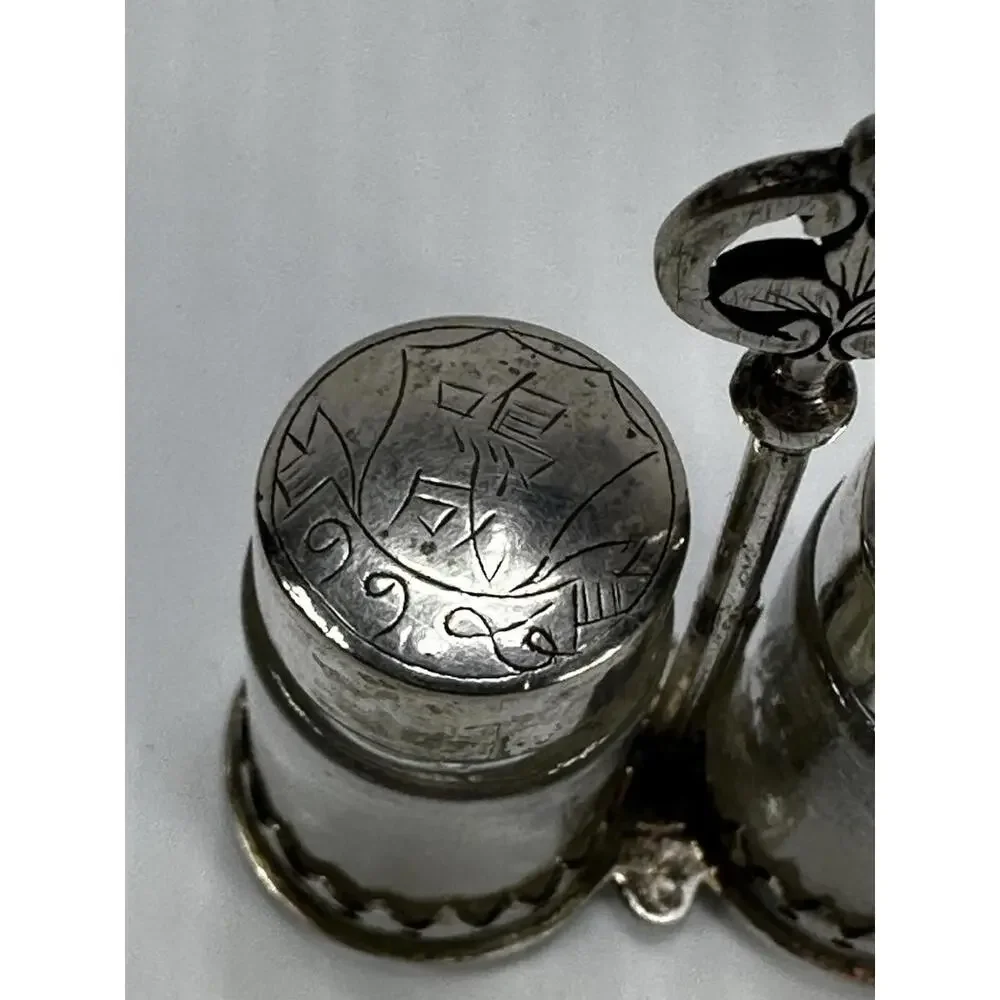 Mini Salt & Pepper Caddy Asian Chinese‎ Characters Text On The Tops